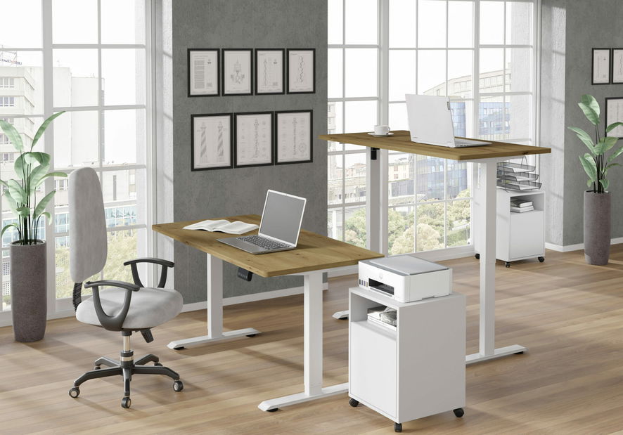 Masă PC electrică Motiva 120 (alb + Stejar artisan)