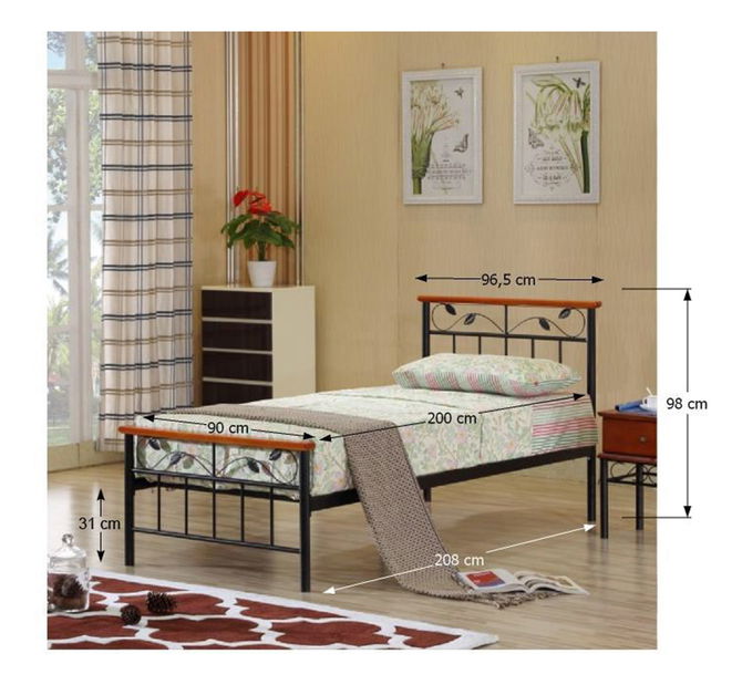 Jednostruki krevet 90 cm Myles 90 (crna + trešnja) (s rešetkom)