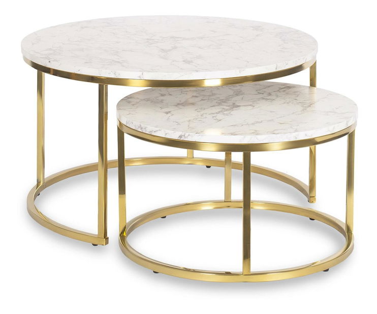 Set 2 konferenčných stolíkov Oponia Max (mramor + zlatá) 