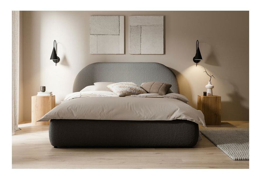 Pat matrimonial 160 cm Olivo P (cu somieră) (cu sp. depozitare) (gri închis + negru)