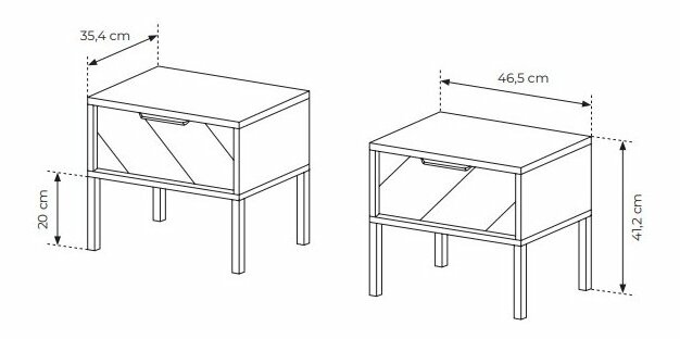 Set 2 kom. noćnih stolića Versaccio D (hrast scandi + crna)