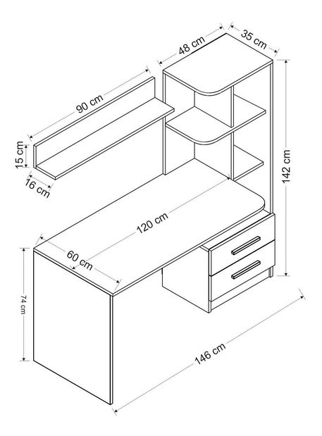 PC asztal Aslan (fehér + fekete)