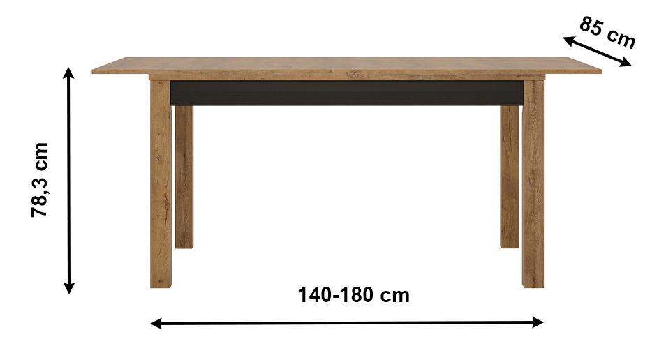 Blagovaonski stol Lacetta HAVT02 (hrast lefkas s tamni + crna) (za 6 do 8 osoba)