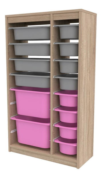 Organizator jucării Dremonka 6 (Stejar sonoma + Gri + roz)