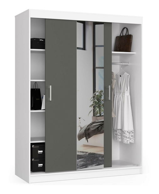 Dulap de haine Clotilde (Alb + gri) (cu oglindă)