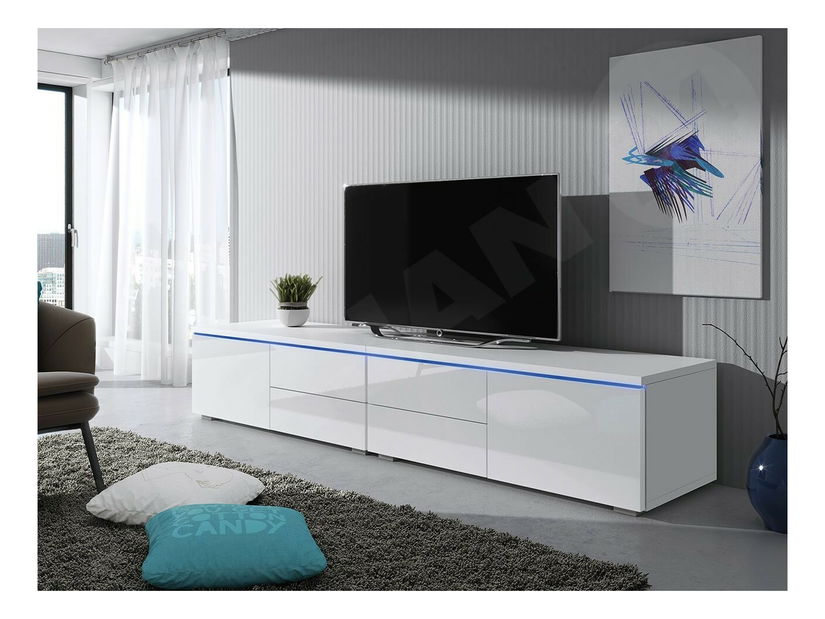 TV asztal Coral XI Double (fehér + fényes fehér)