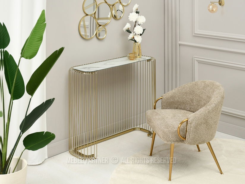 Konzolový stolík Nils Kons (biely mramor + zlatá)