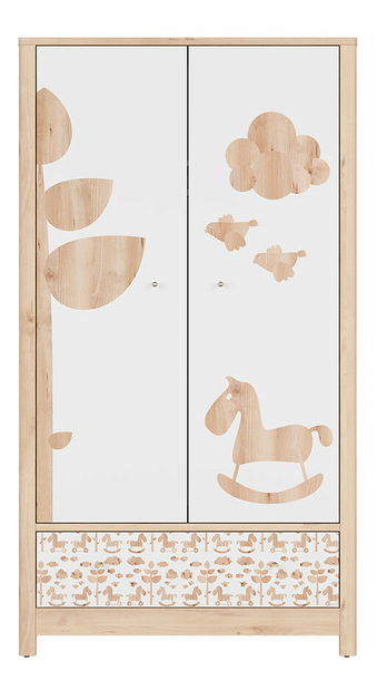 Szekrény Timon SZF2D1S (bükk ikonik + fehér + lovak)