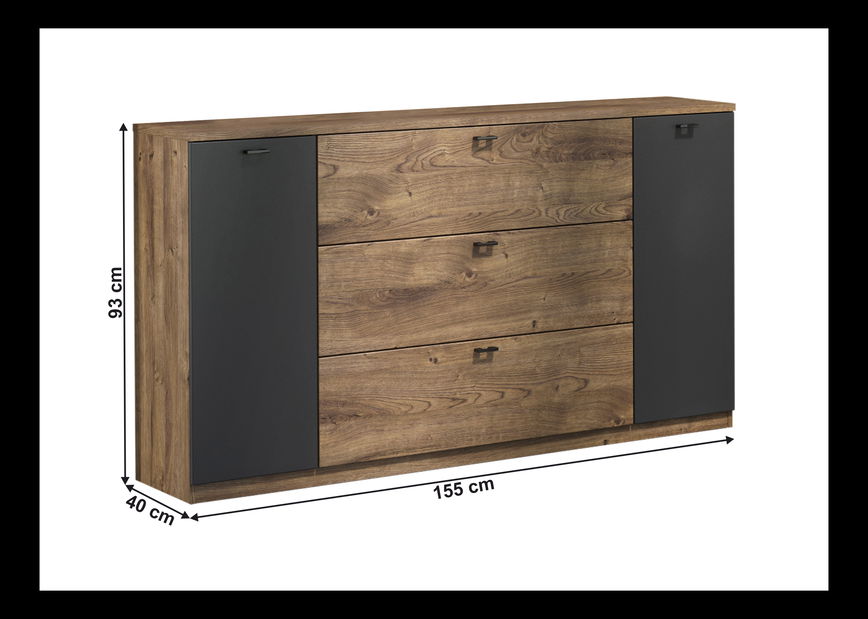 Comodă Amnezi (stejar ribeck + grafit închis 