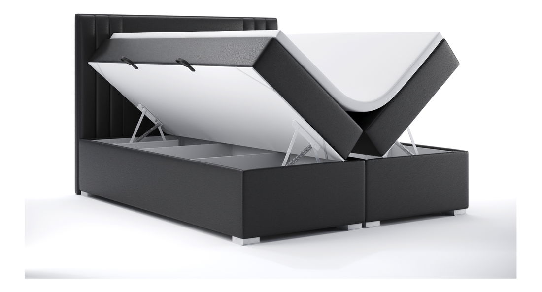 Bračni krevet Boxspring 180 cm Morcano (crna ekokoža) (s prostorom za odlaganje)