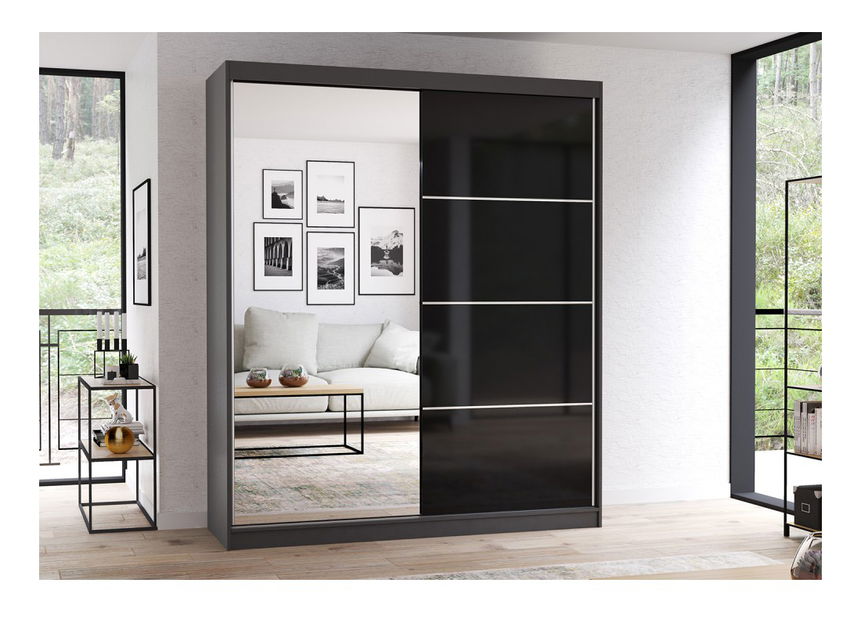 Dulap de haine Mebur 31 180 (negru + negru lucios)