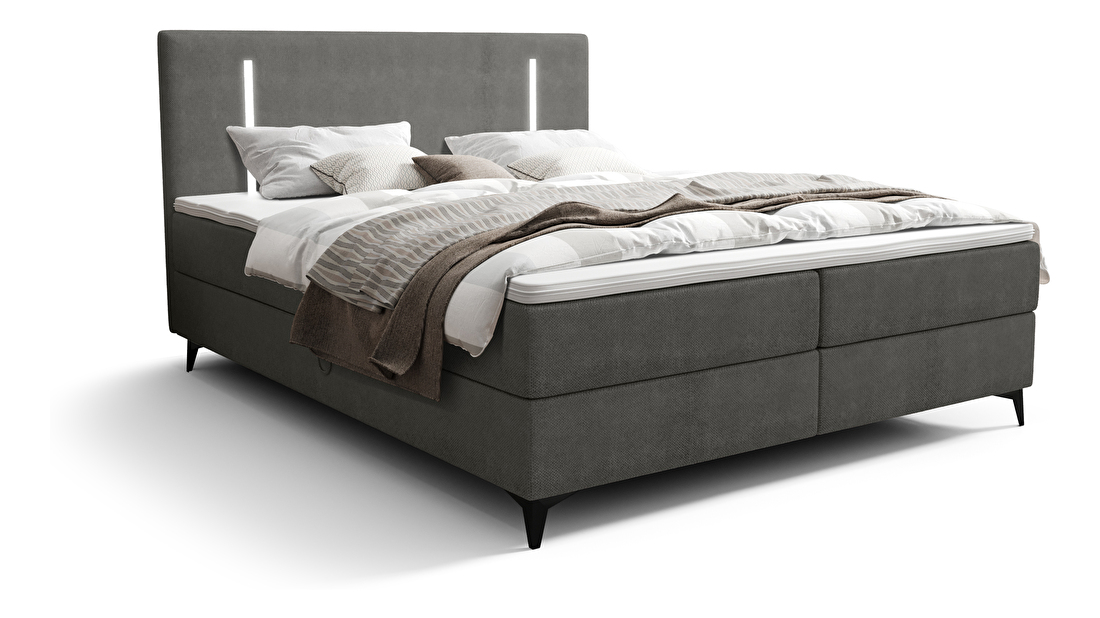 Bračni krevet 200 cm Ortega Comfort (tamnosiva) (s podnicom i madracem, s prostorom za odlaganje) (s LED rasvjetom)