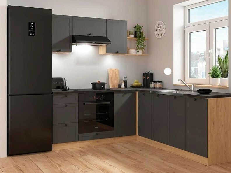 Kutna kuhinja Junona Line 200 + 220 cm (hrast bernstein + grafit)