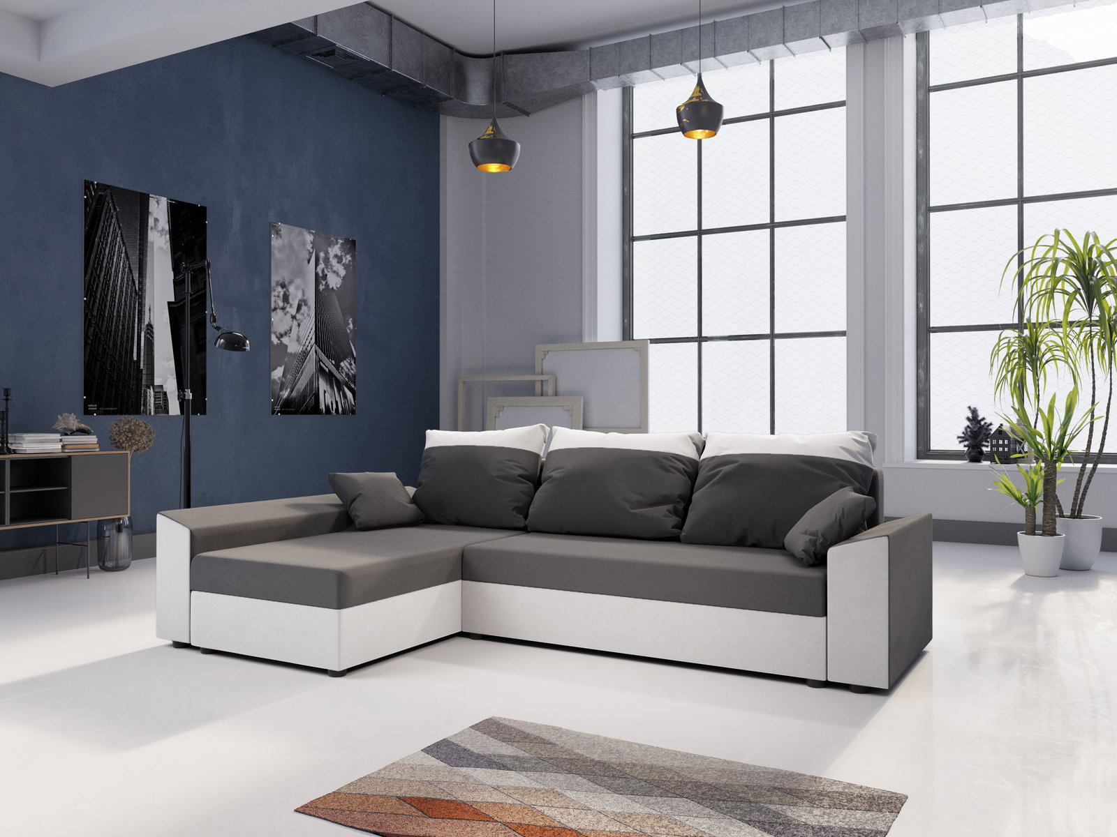 Sarok ülőgarnitúra Paragon L (szürke + fehér) (B)