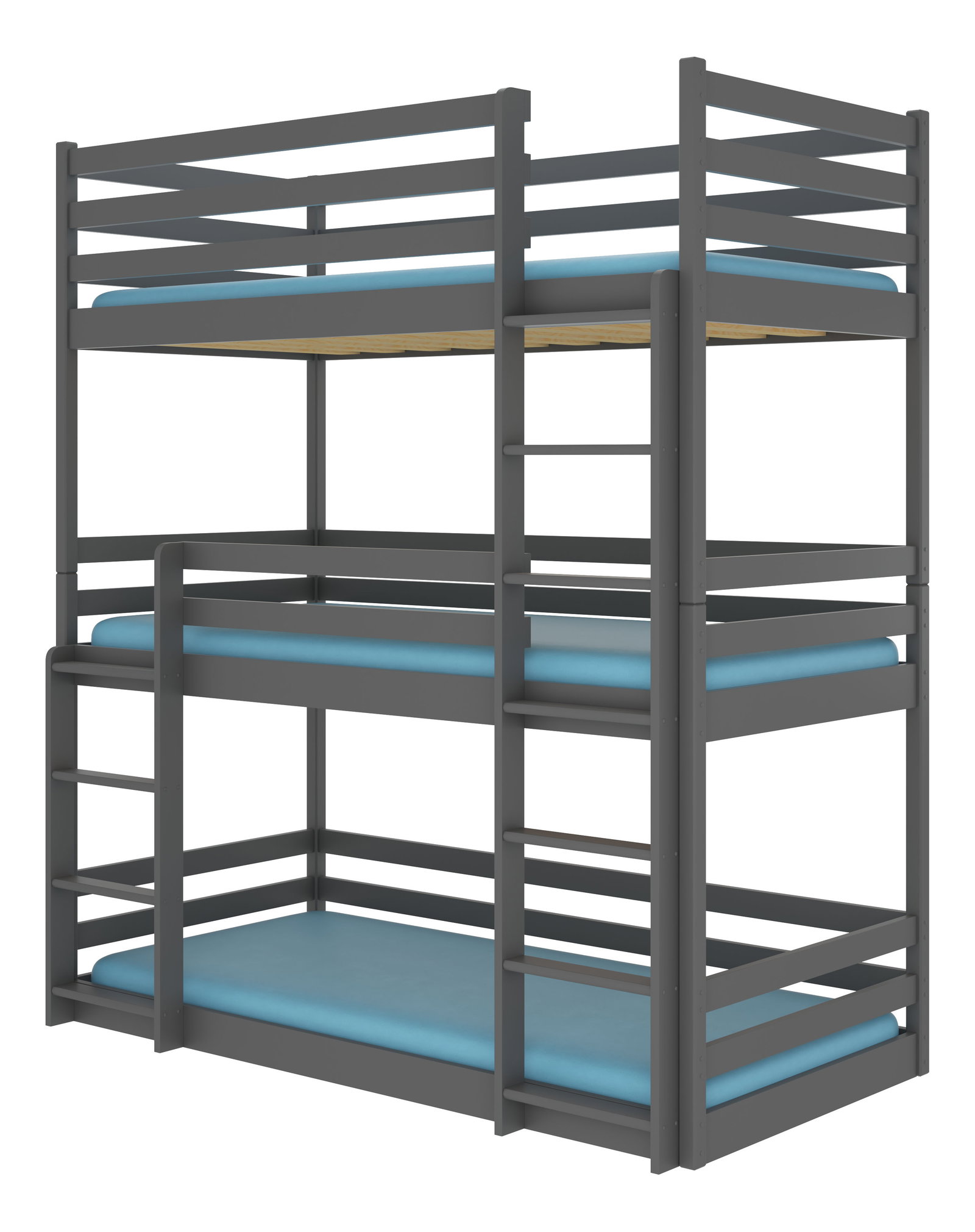 Dječji krevet na kat 200x90 cm Teodor (s podnicom i madracem) (grafit)