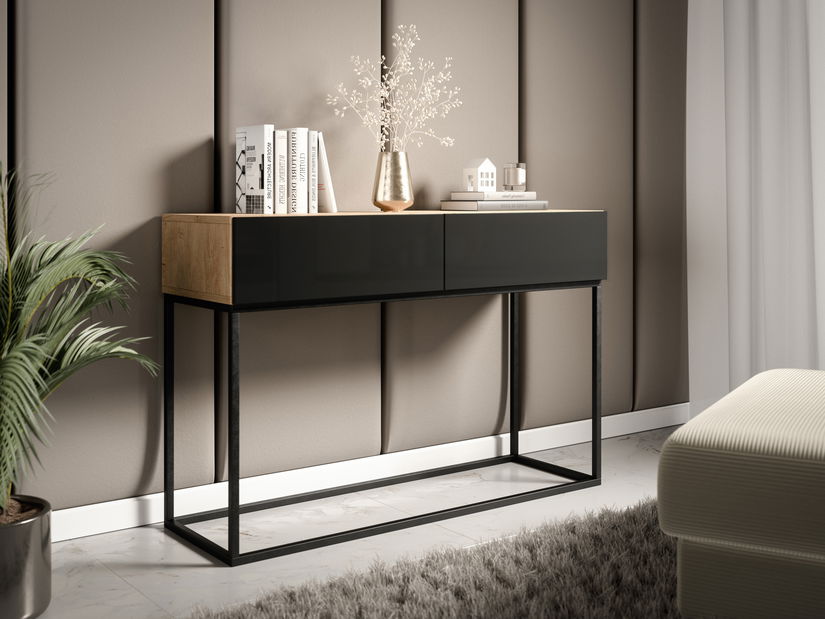 Konzolový stolík Antonio (dub artisan + čierna lesklá)