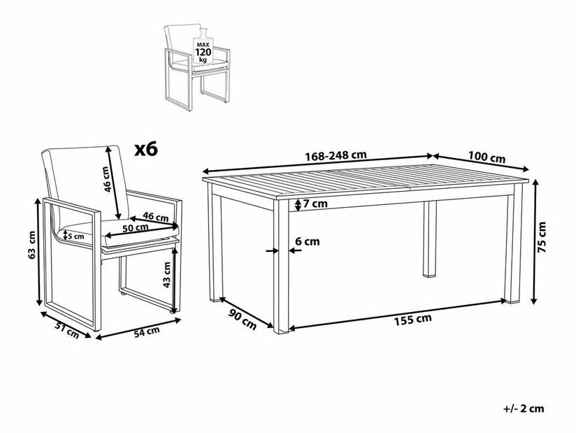 Kerti étkező szett Paole (szürke) (6 személy számára)