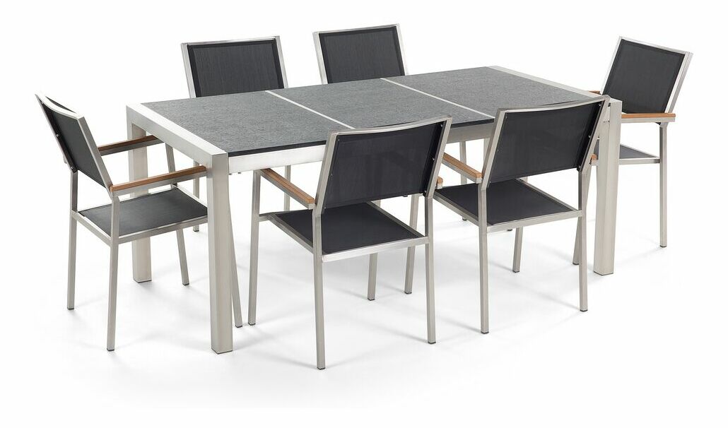 Vrtni blagovaonski set Grosso (crna) (crne stolice) (za 6 osoba) (kamen)