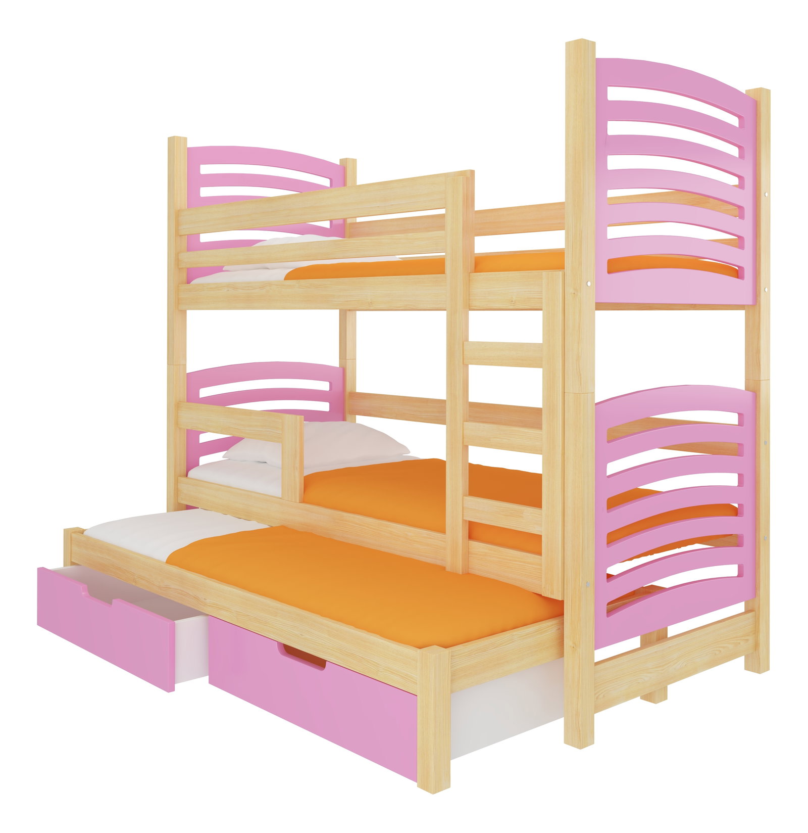 Poschodová detská posteľ 180x75 cm Stanislava (s roštom a matracom) (borovica + ružová)