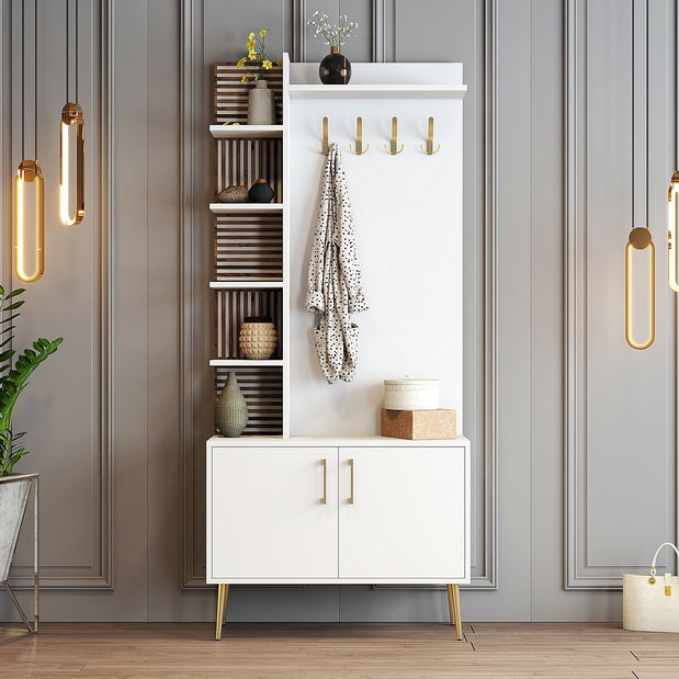 Mobilier hol Valery 2 (alb + auriu)