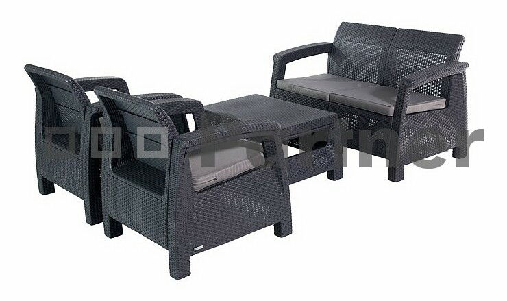 Záhradný nábytok Corfu antracit 1+2+1 (um. ratan) *vankúše ZADARMO