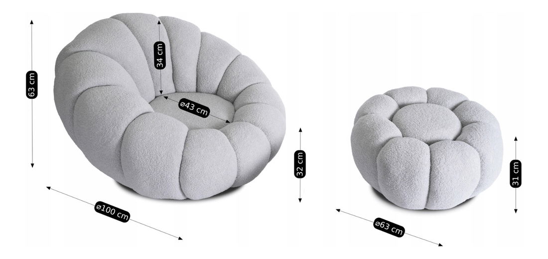 Fotoliu Pague (gri) (cu taburete)