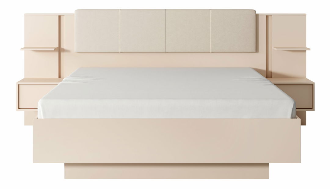 Pat matrimonial 160 cm cu noptiere Danton K (cu sp. depozitare) (fără saltea și somieră) (Bej)