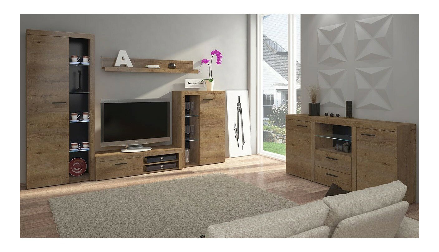 Mobilier living Rokara (cu komodou) (stejar Lefkas) (iluminat LED)