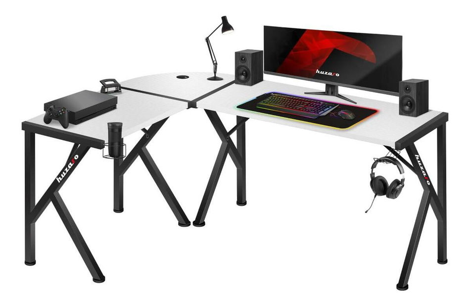 Rohový PC stolík Hyperion 6.3 (čierna + biela)