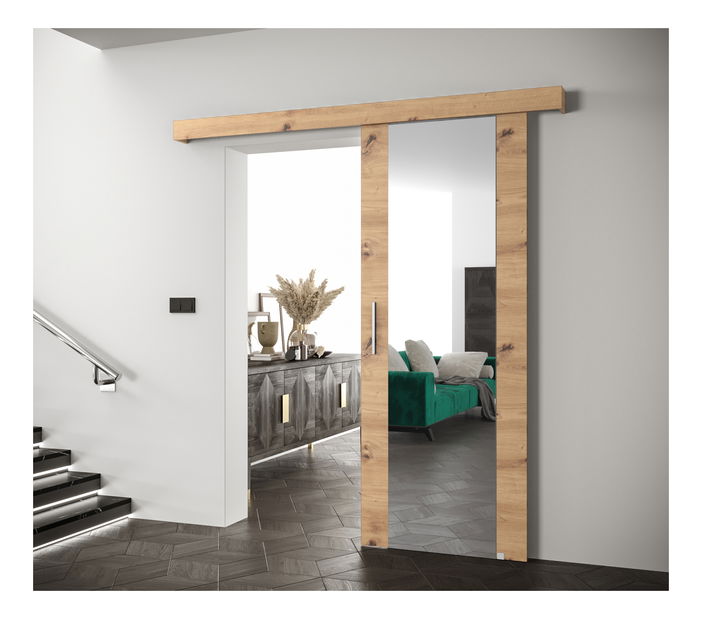 Uși culisante 90 cm Sharlene II (stejar artisan + stejar artisan + argintiu) (cu oglindă)