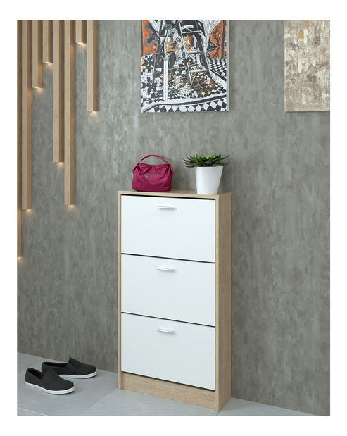 Cipőtároló (cipősszekrény) Mobby 13 (szonoma tölgy + fehér)