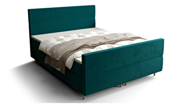 Manželská posteľ  Boxspring 160 cm Flu plus (tmavozelená) (s matracom a úložným priestorom)