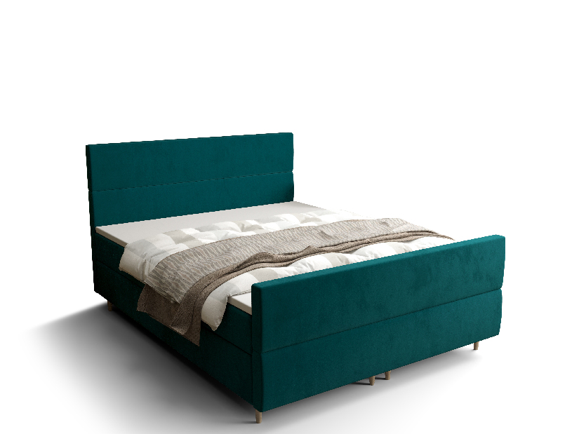 Pat matrimonial Boxspring 140 cm Flu Plus Comfort (verde închis) (cu saltea și sp. depozitare)