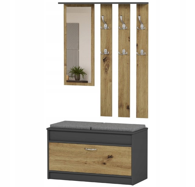 Set mobilier hol Varita (antracit + artizanal) (cu oglindă)
