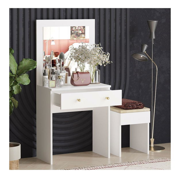 Toaletni stolić Nesuvi (bijela + zlatna)