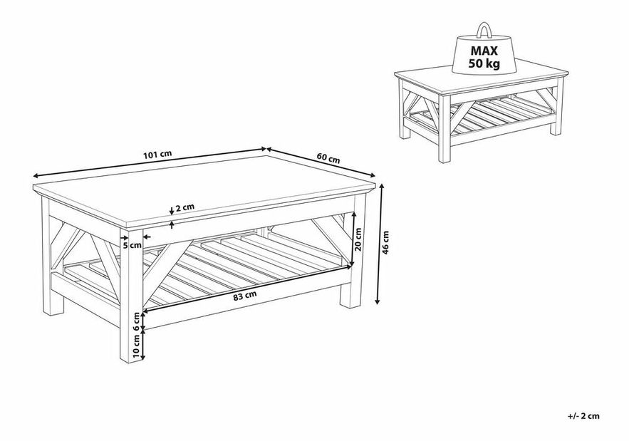 Konferenčný stolík Seville (biela) (s doskou z prírodného dreva)