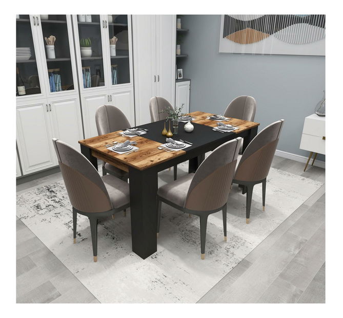 Masă sufragerie Dovete 2 (Nuc deschis + negru) (pentru 6 persoane)