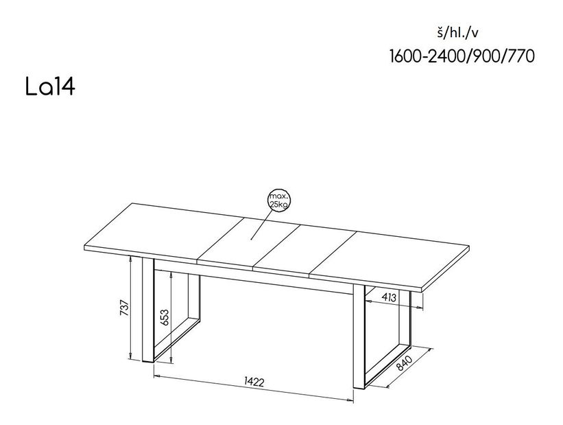 Masă de scris typ LA14 Laticia (mat negru + stejar wotan)