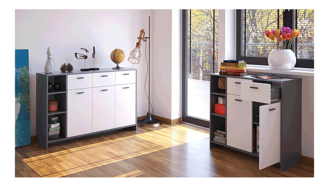 Komoda Nappa Typ 2 (grafit + biela) *výpredaj