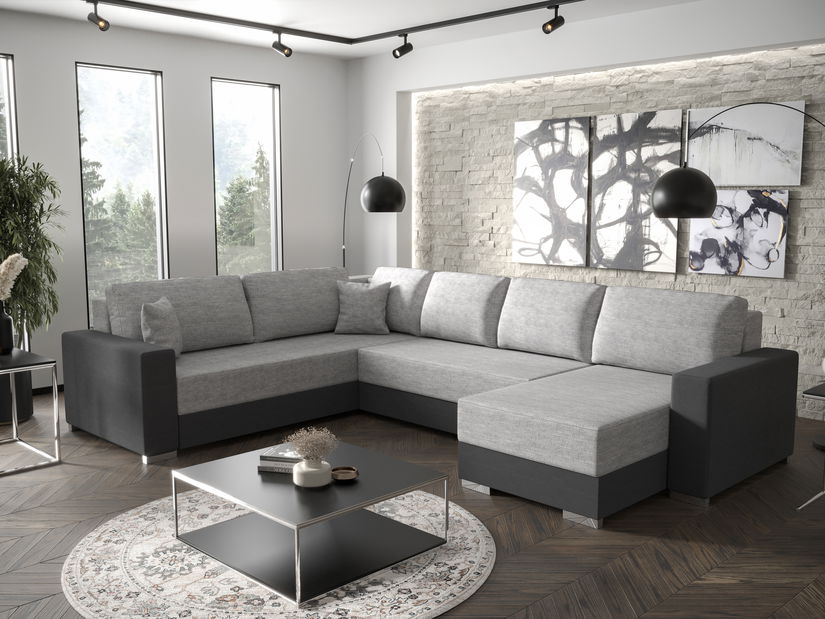 U alakú sarokkanapé Pearle 3 (világosszürke + fekete) (B)