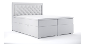 Bračni krevet Boxspring 140 cm Gllamy (bijela ekokoža) (s prostorom za odlaganje)