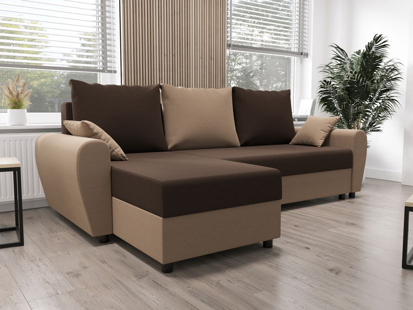 Rohová sedacia súprava Fleur L (capuccino + tmavohnedá) (L)