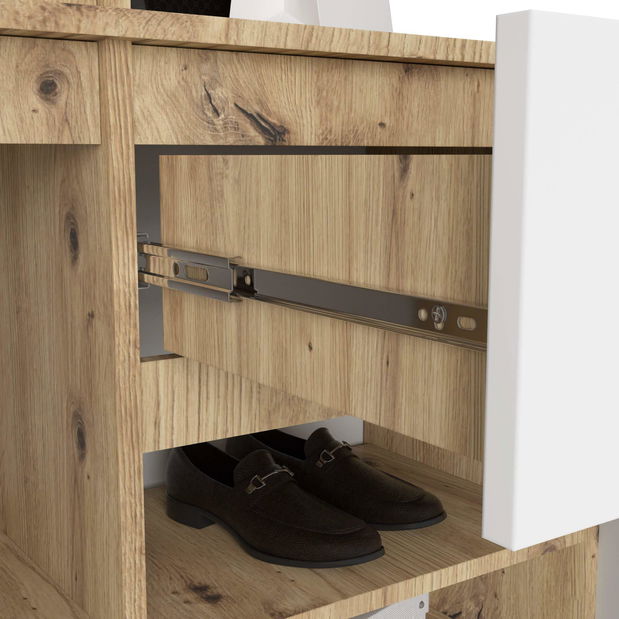 Mobilier hol Enteruno (stejar artisan + alb) (cu oglindă)