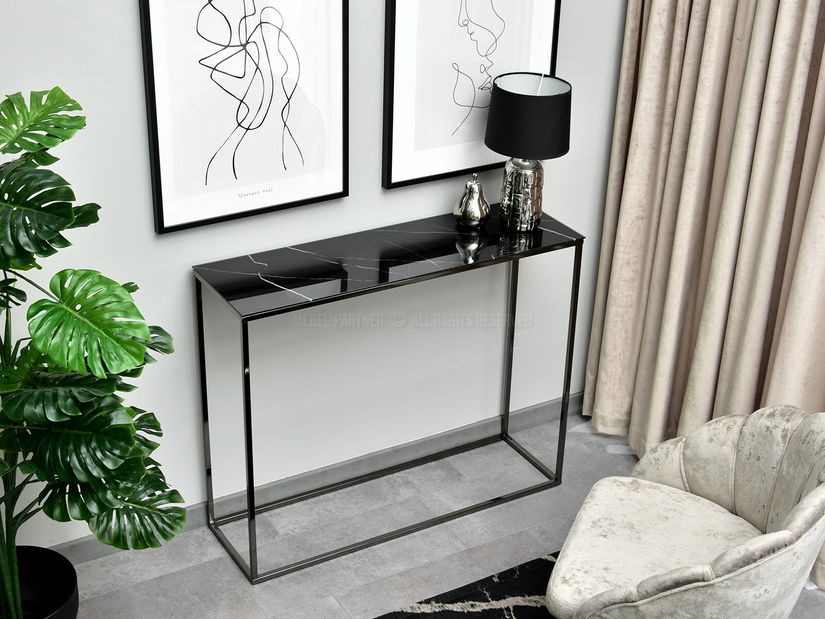 Konzolový stolík Bella Kons (čierny mramor + čierna)