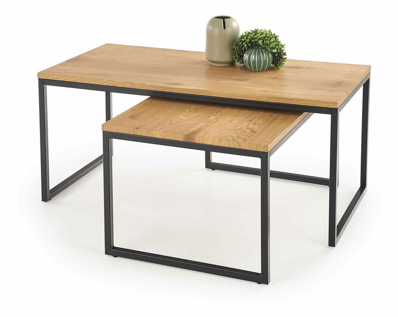 Dohányzóasztal szett Halmar Suena (természetes fa + fekete)