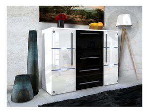 Comodă Bridget (Alb lucios + negru lucios)