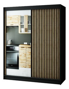 Ormar za garderobu 180 cm Ladonna 2 (crna mat) (s ogledalom)