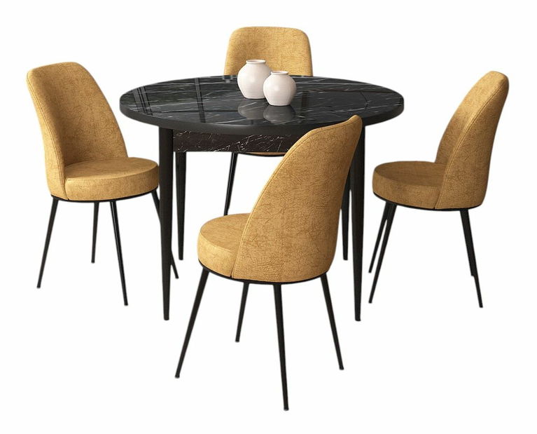 Jedálenský set Torra (mramor čierny + cappuccino) (pre 4 osoby)