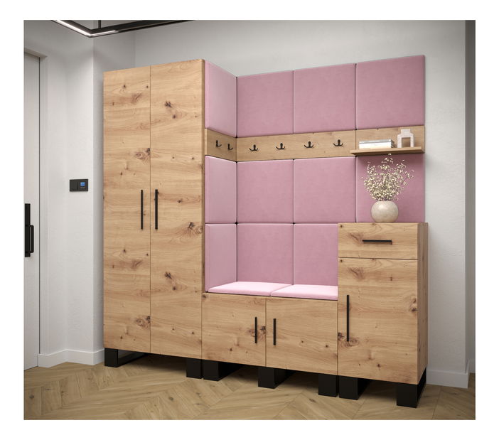 Set mobilier pentru hol Amanda 1 (Stejar artisan + roz)