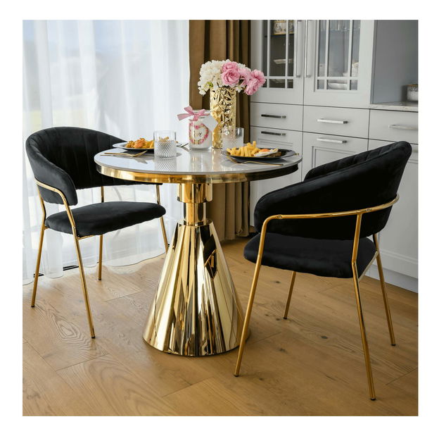 Masă sufragerie Greys 1 (auriu + marmură albă) (pentru 4 persoane)